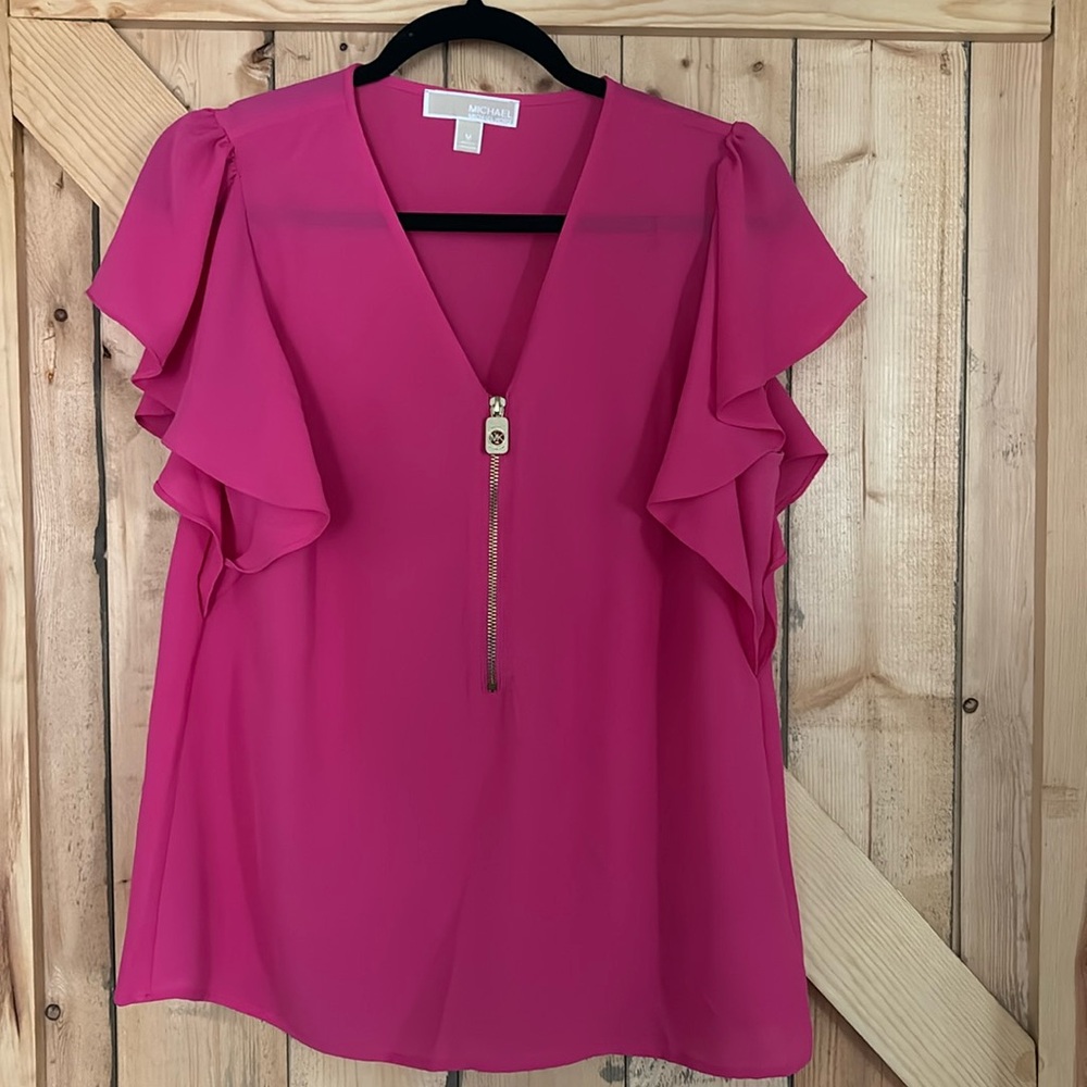 Michael Kors Hot Pink Short Sleeve Blouse Top size Medium